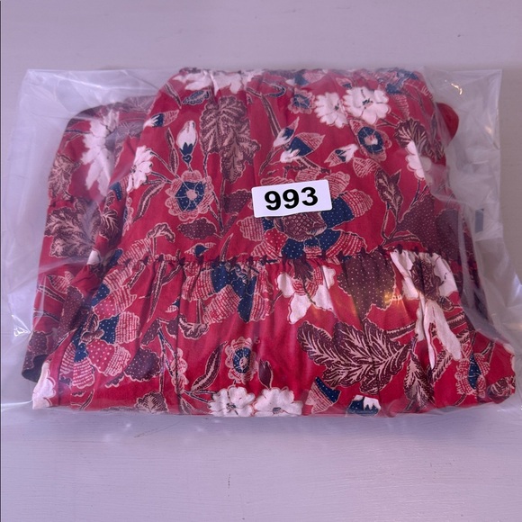 Ulla Johnson Nora Floral Gathered Midi Dress Size 12  Red Puff Sleeve Tiered - Picture 16 of 16